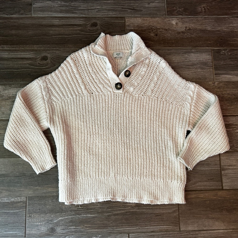 Aerie Cream Knit Pullover Sweater Button Neck XL/TG Chunky‎ Oversized